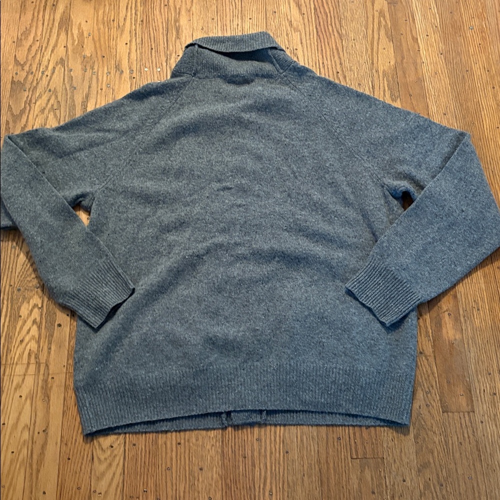 J Crew Lambs Wool Cardigan Sweater Shawl Collar Pockets Gray Unisex XL - Picture 3 of 7